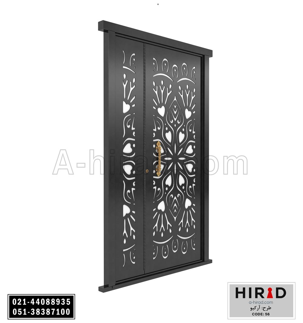 درب فلزی لیزری یک و نیم لنگه هیراد طرح آرکیو کد 1556 عرض 153 ارتفاع 223 